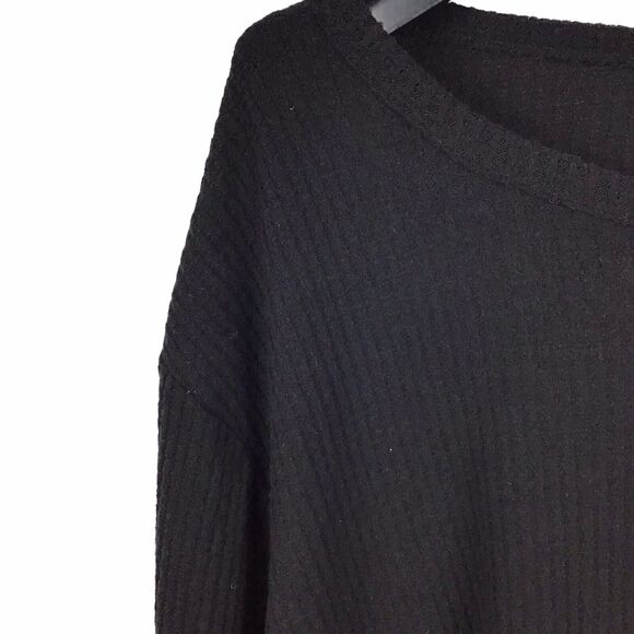 Lulus Jack of All Trades Black Waffle Knit Backless Top Boat Neck Oversize XL - Picture 4 of 6